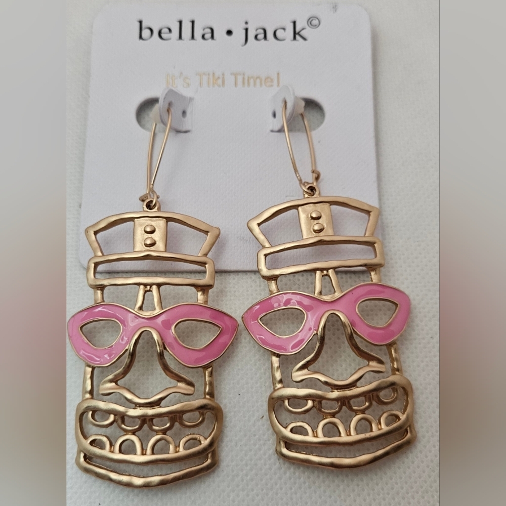 Bella Jack Earrings It's Tiki Time Gold Tone Dangle Jewelry